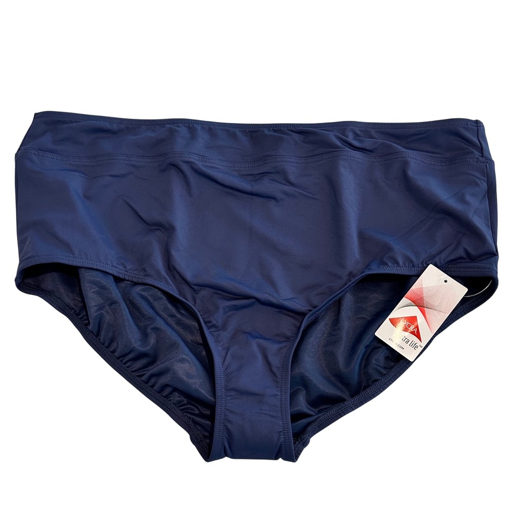 Lands' End Navy Blue High Rise Bikini Bottoms Full Coverage Lycra Womens 22W NEW